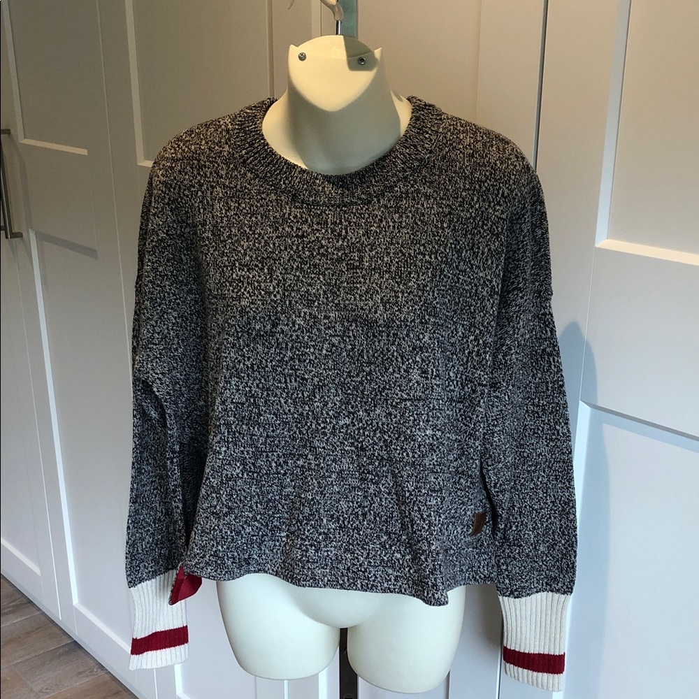 Roots Black and White Cabin Crew Neck Cropped Sweater